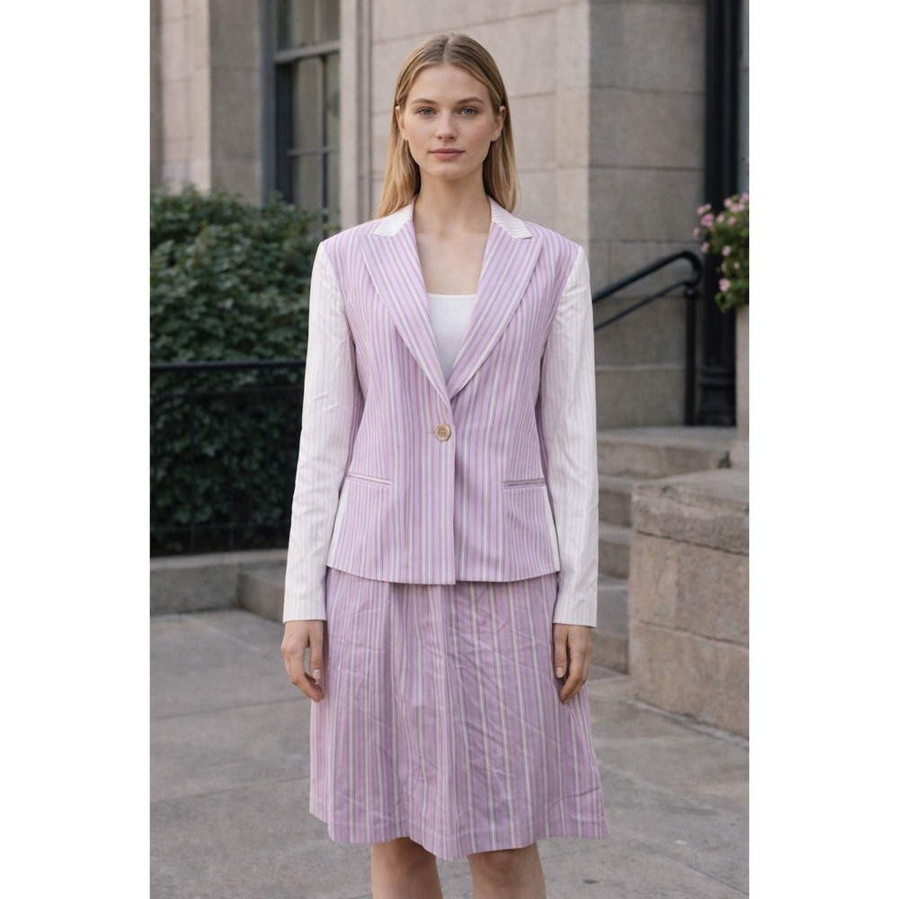 Harve Benard Suit Set Women's 2 Piece Skirt 12 & Blazer 14 Striped Old Money Vtg